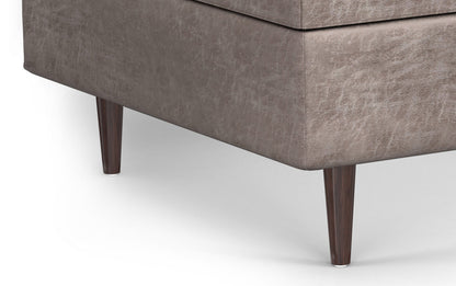 Distressed Grey Taupe Distressed Vegan Leather | Shay Mid Century Large Square Coffee Table Storage Ottoman