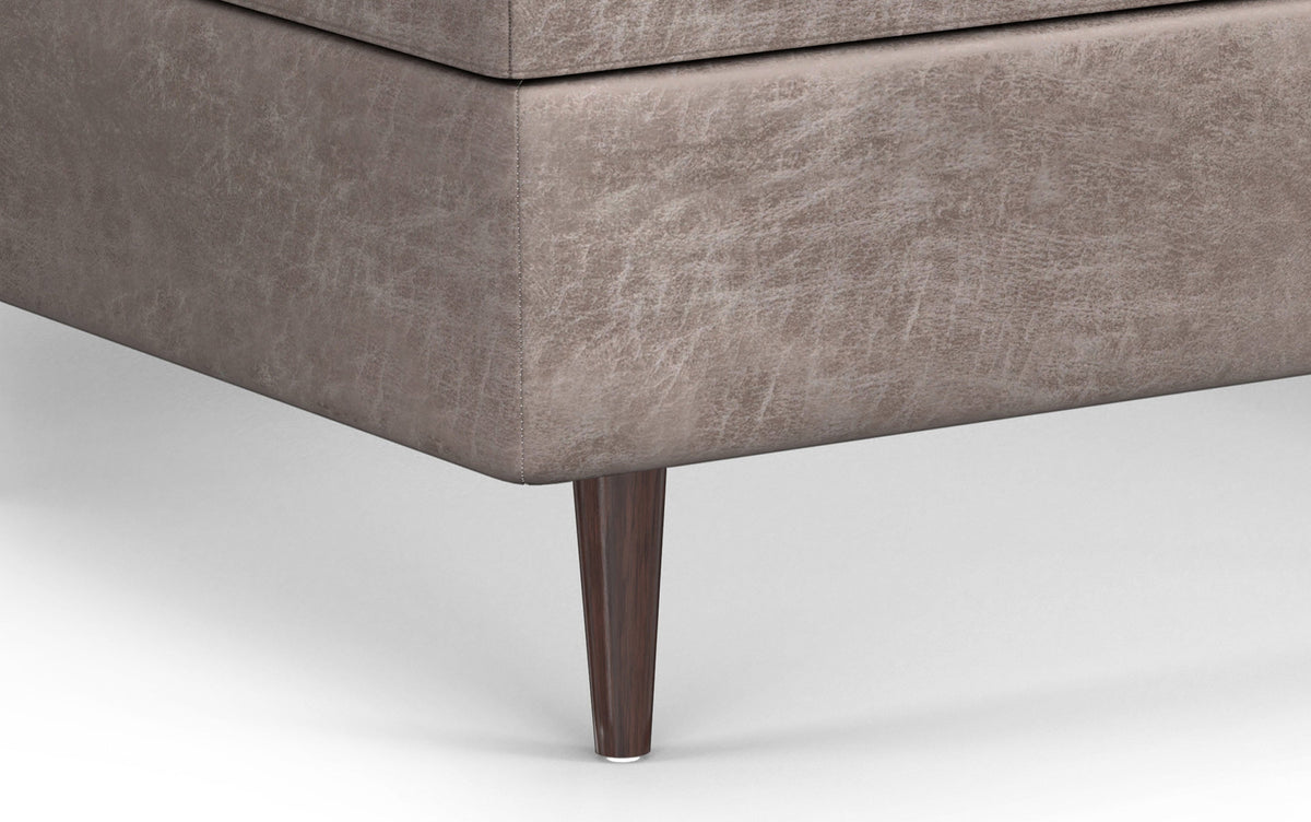 Distressed Grey Taupe Distressed Vegan Leather | Shay Mid Century Large Square Coffee Table Storage Ottoman