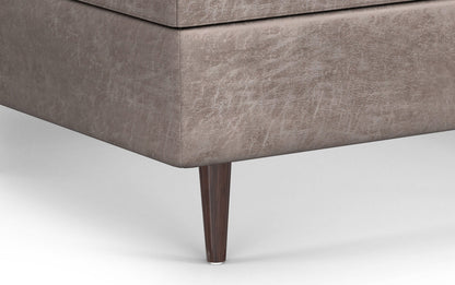Distressed Grey Taupe Distressed Vegan Leather | Shay Mid Century Large Square Coffee Table Storage Ottoman