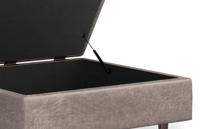 Distressed Grey Taupe Distressed Vegan Leather | Shay Mid Century Large Square Coffee Table Storage Ottoman
