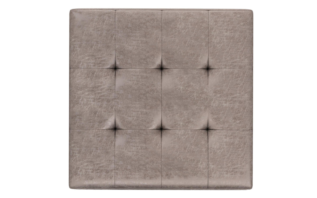 Distressed Grey Taupe Distressed Vegan Leather | Shay Mid Century Large Square Coffee Table Storage Ottoman