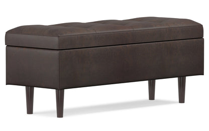 Distressed Chestnut Brown Distressed Vegan Leather | Shay Mid Century Rectangular Storage Ottoman