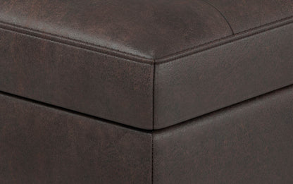 Distressed Chestnut Brown Distressed Vegan Leather | Shay Mid Century Rectangular Storage Ottoman