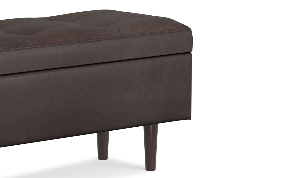 Distressed Chestnut Brown Distressed Vegan Leather | Shay Mid Century Rectangular Storage Ottoman
