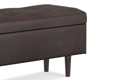 Distressed Chestnut Brown Distressed Vegan Leather | Shay Mid Century Rectangular Storage Ottoman