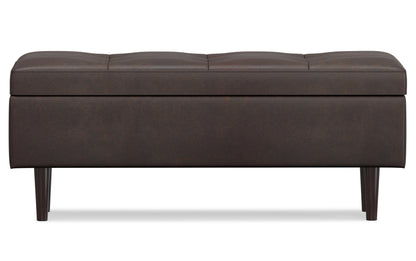 Distressed Chestnut Brown Distressed Vegan Leather | Shay Mid Century Rectangular Storage Ottoman