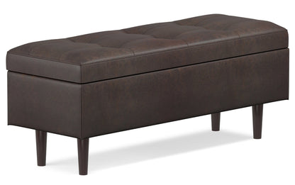 Distressed Chestnut Brown Distressed Vegan Leather | Shay Mid Century Rectangular Storage Ottoman