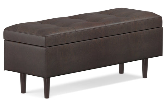 Distressed Chestnut Brown Distressed Vegan Leather | Shay Mid Century Rectangular Storage Ottoman