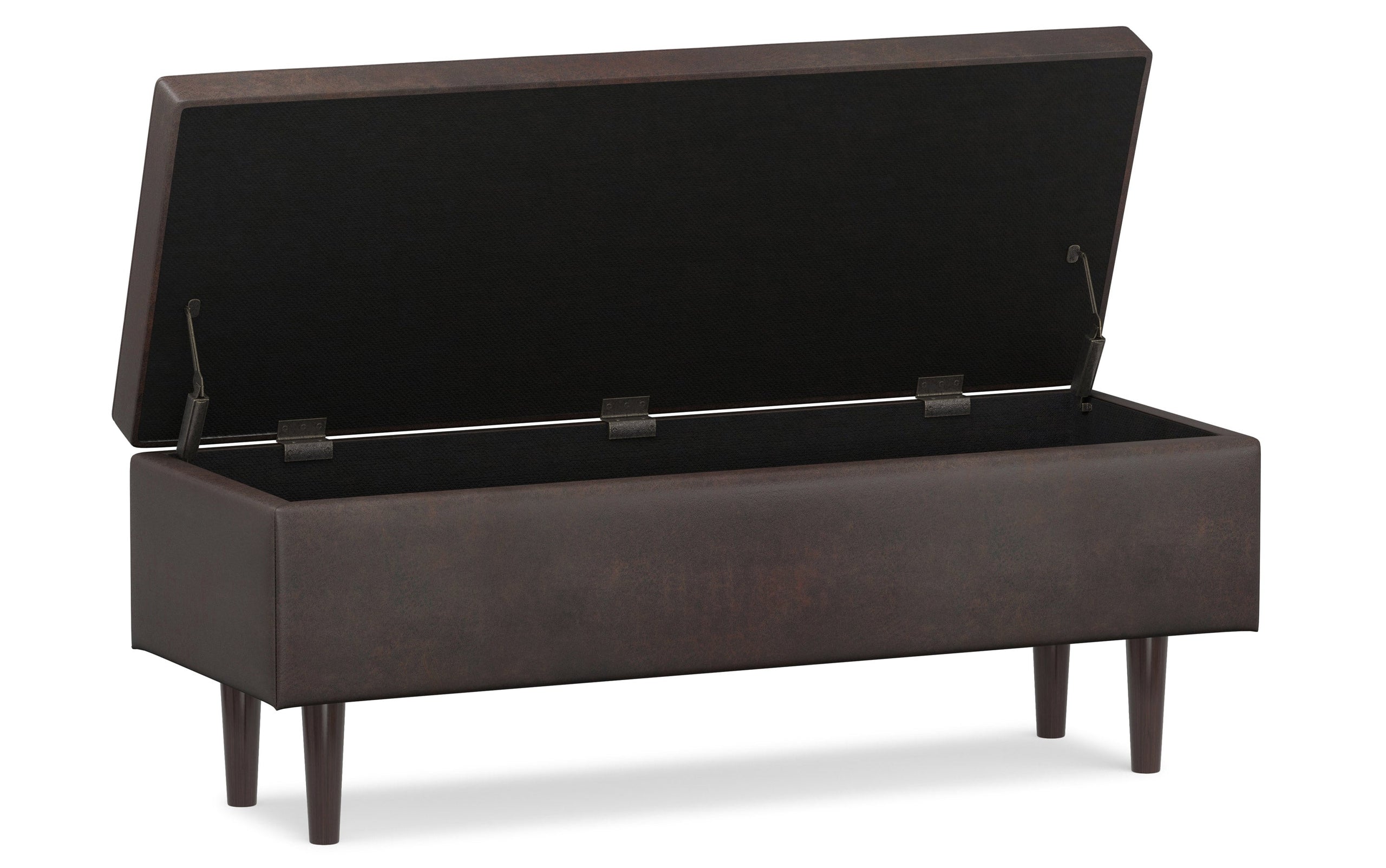 Distressed Chestnut Brown Distressed Vegan Leather | Shay Mid Century Rectangular Storage Ottoman