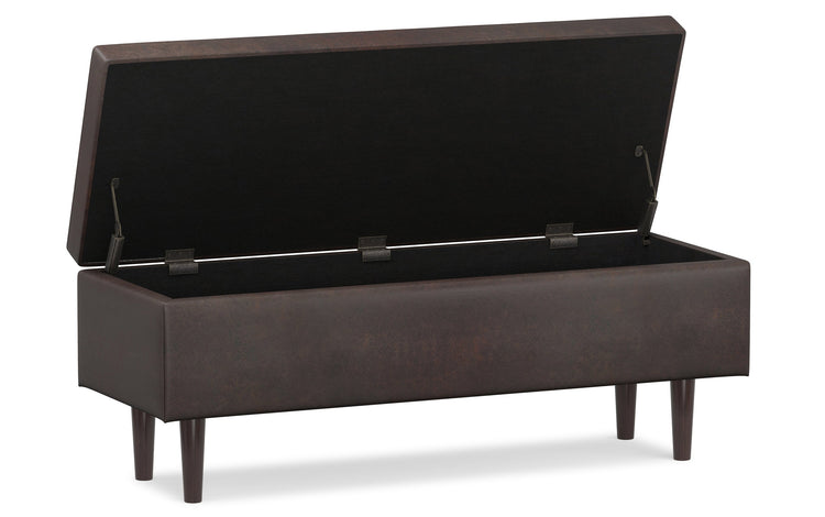 Distressed Chestnut Brown Distressed Vegan Leather | Shay Mid Century Rectangular Storage Ottoman