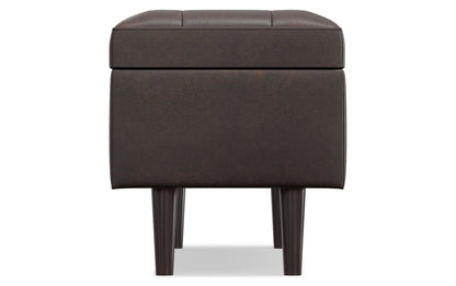 Distressed Chestnut Brown Distressed Vegan Leather | Shay Mid Century Rectangular Storage Ottoman