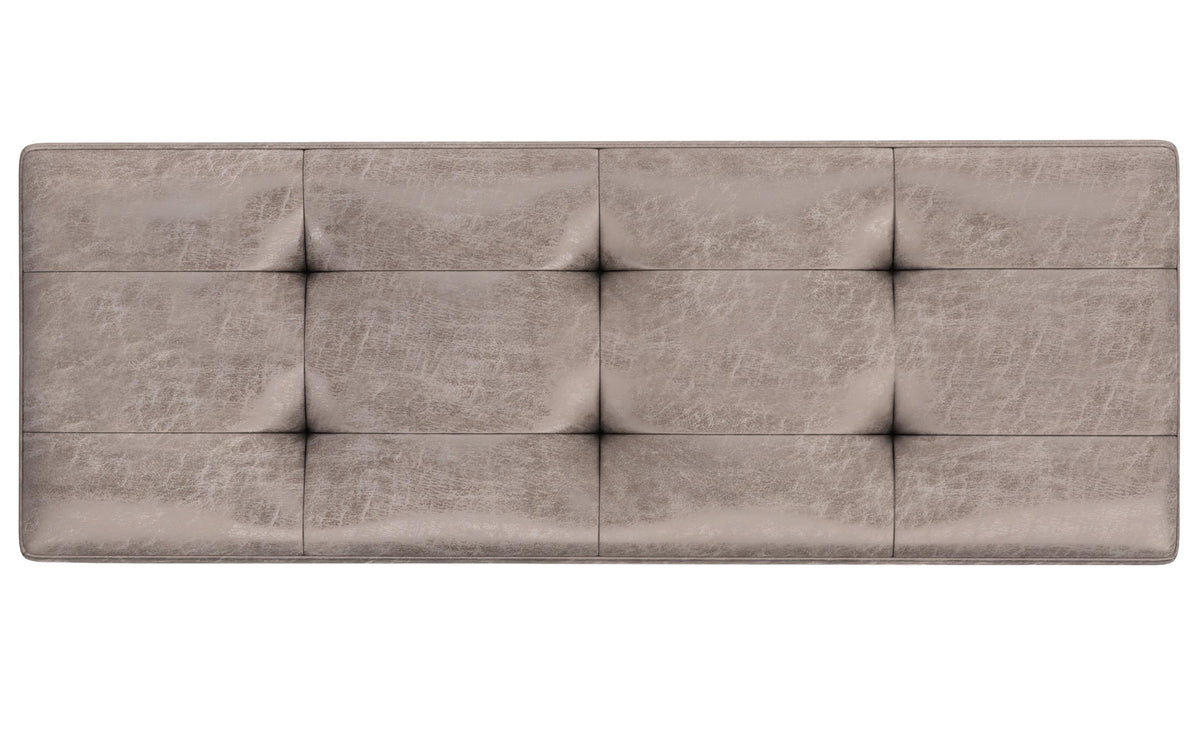 Distressed Grey Taupe Distressed Vegan Leather | Shay Mid Century Rectangular Storage Ottoman