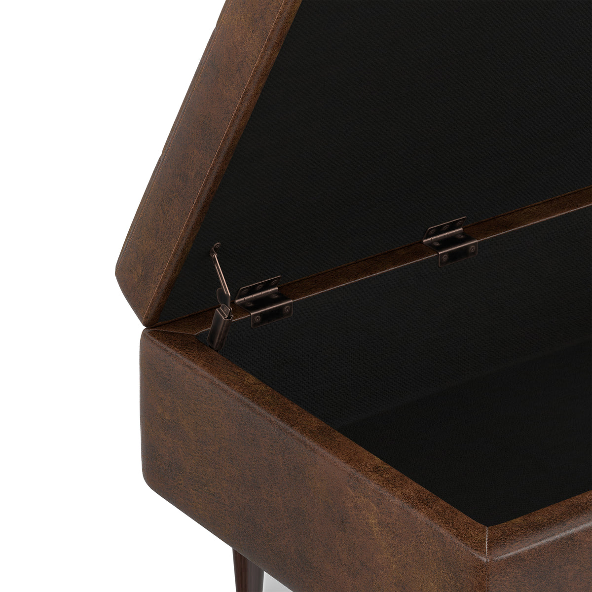 Distressed Chestnut Brown Distressed Vegan Leather | Shay Mid Century Small Square Coffee Table Storage Ottoman