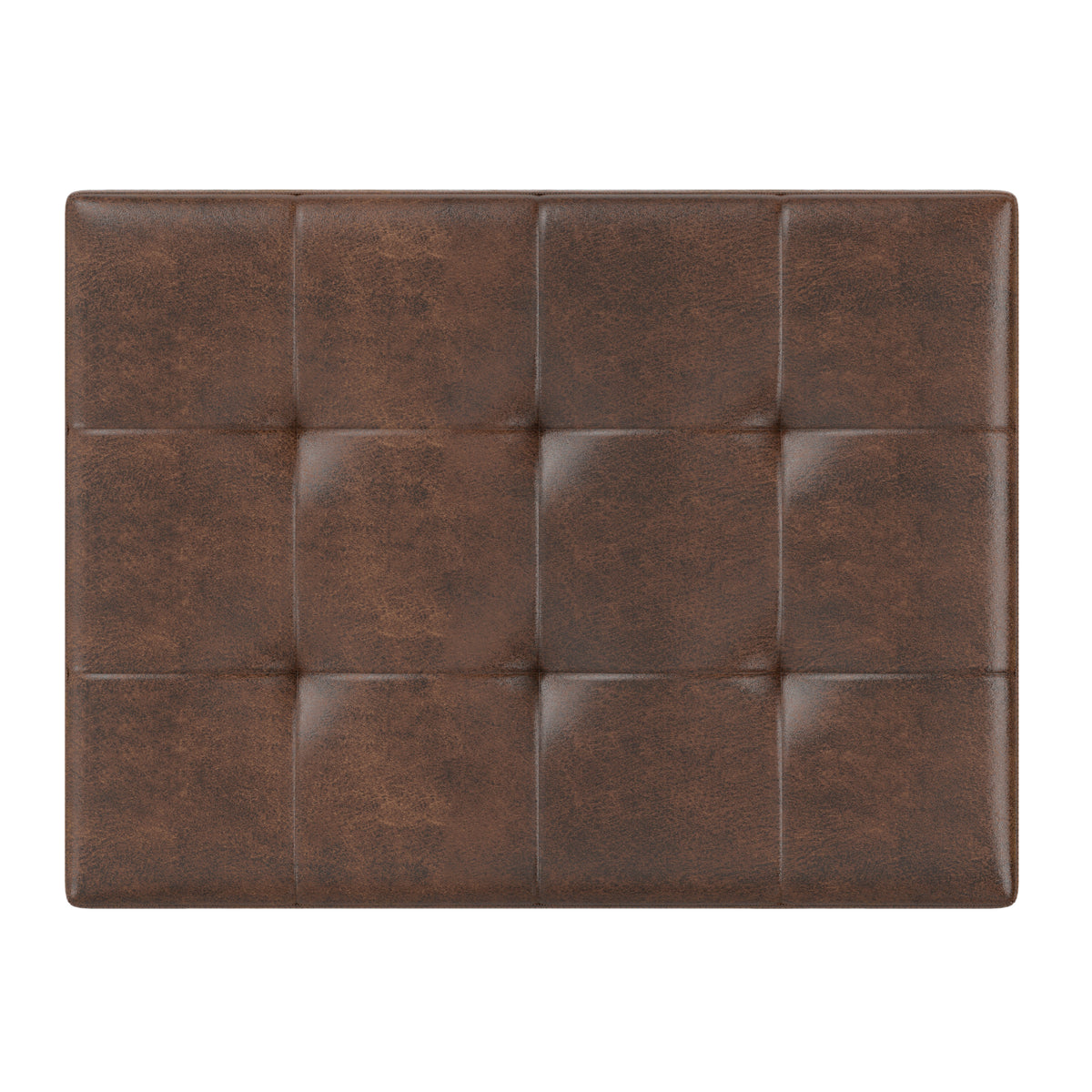 Distressed Chestnut Brown Distressed Vegan Leather | Shay Mid Century Small Square Coffee Table Storage Ottoman