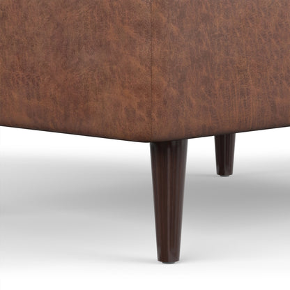 Distressed Saddle Brown Distressed Vegan Leather | Shay Mid Century Small Square Coffee Table Storage Ottoman