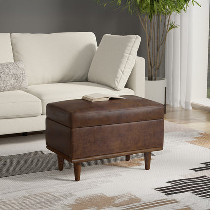 Distressed Chestnut Brown Distressed Vegan Leather | Shiloh Small Storage Ottoman in Distressed Vegan Leather