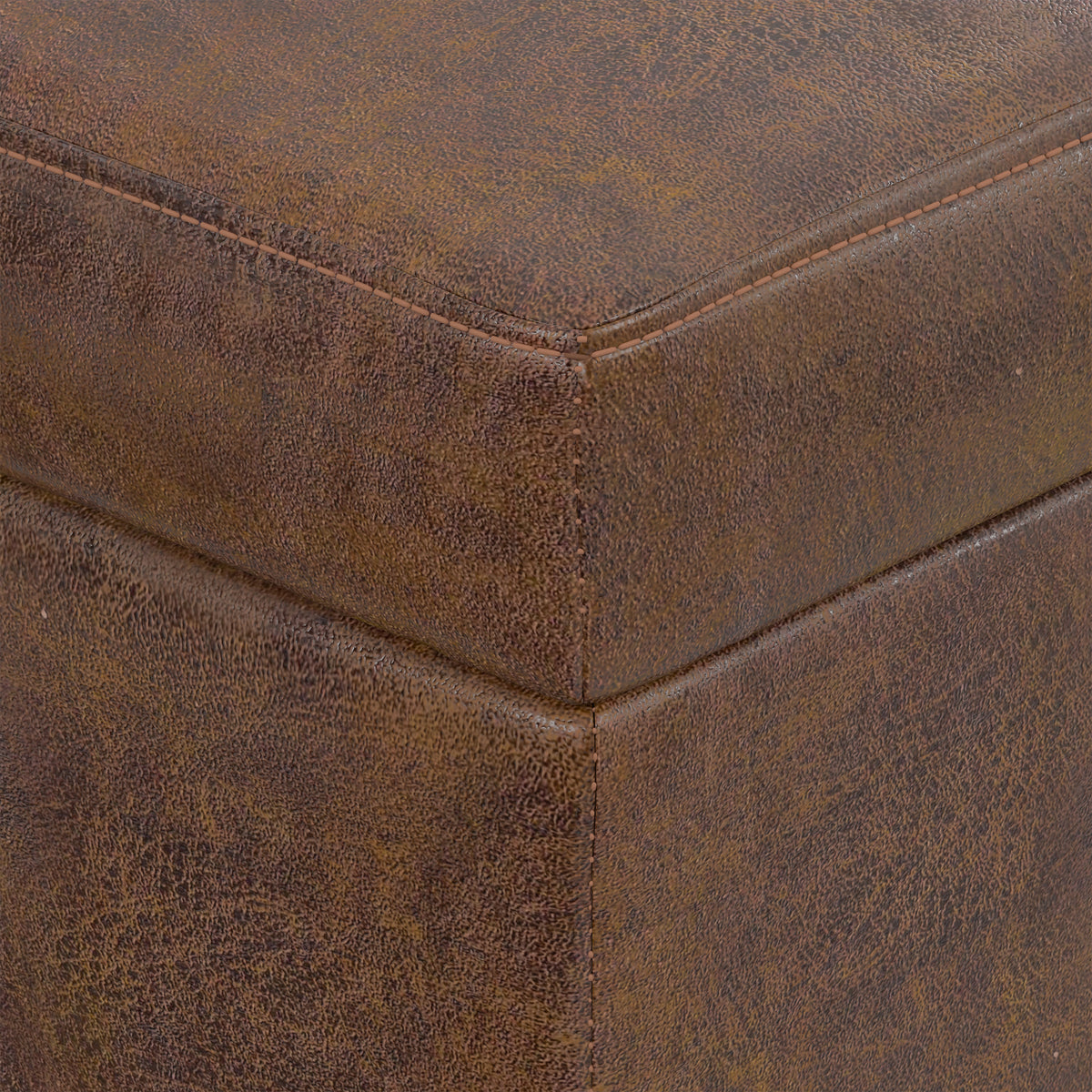 Distressed Chestnut Brown Distressed Vegan Leather | Shiloh Small Storage Ottoman in Distressed Vegan Leather