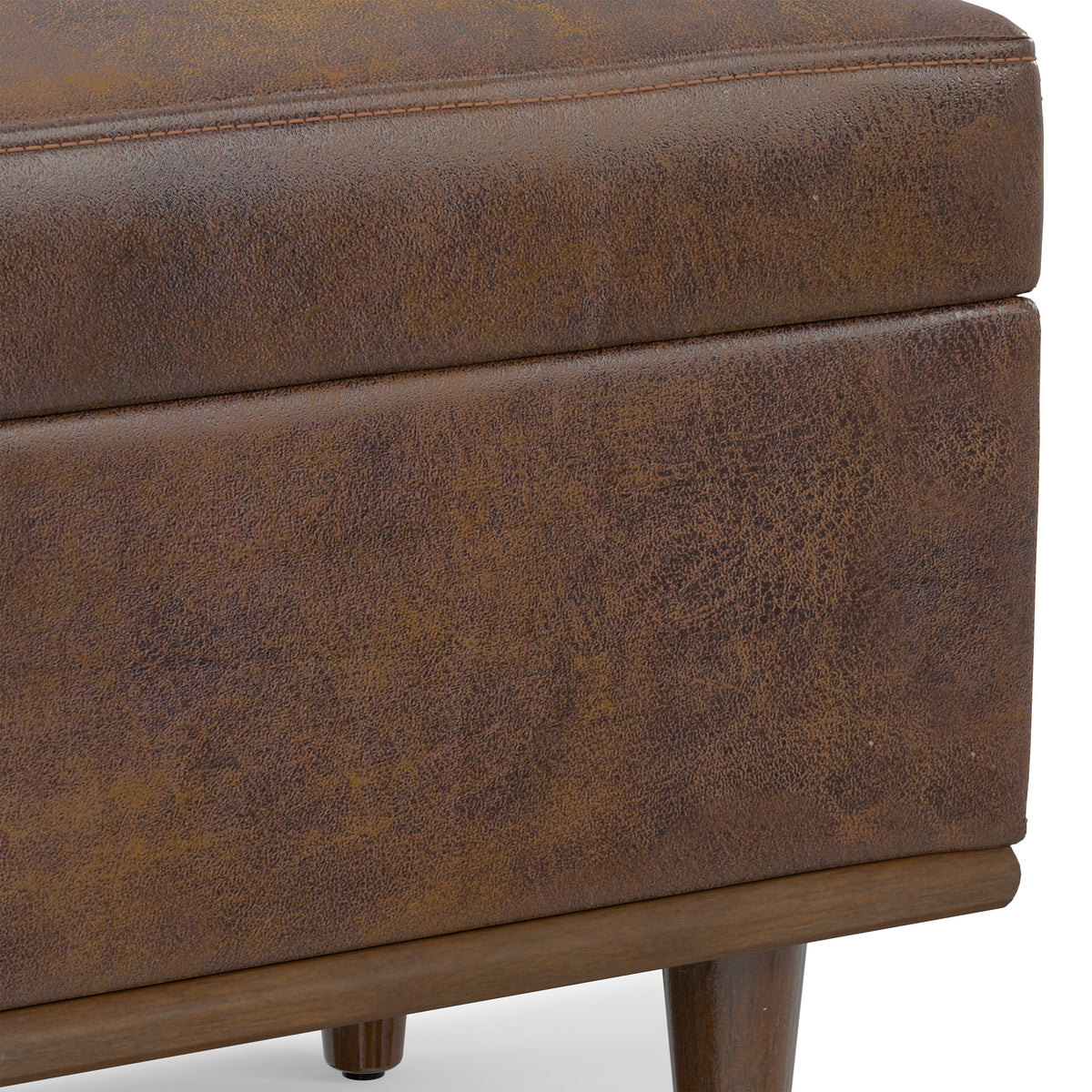 Distressed Chestnut Brown Distressed Vegan Leather | Shiloh Small Storage Ottoman in Distressed Vegan Leather