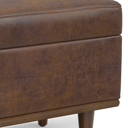 Distressed Chestnut Brown Distressed Vegan Leather | Shiloh Small Storage Ottoman in Distressed Vegan Leather