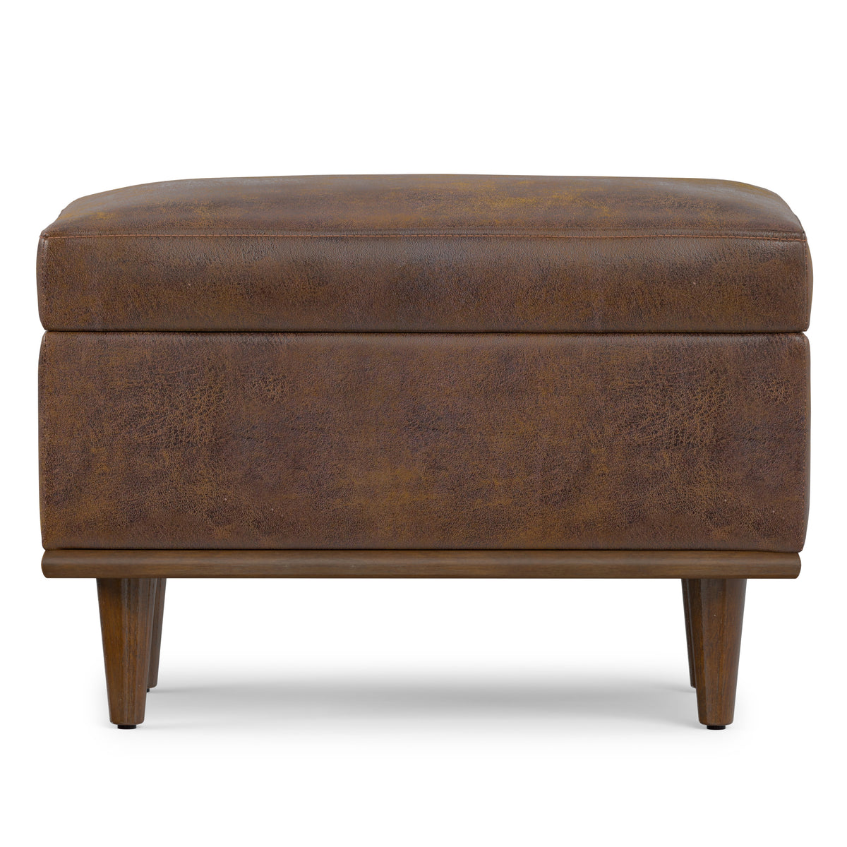 Distressed Chestnut Brown Distressed Vegan Leather | Shiloh Small Storage Ottoman in Distressed Vegan Leather