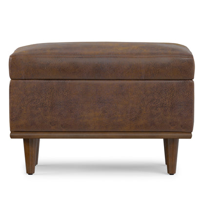 Distressed Chestnut Brown Distressed Vegan Leather | Shiloh Small Storage Ottoman in Distressed Vegan Leather