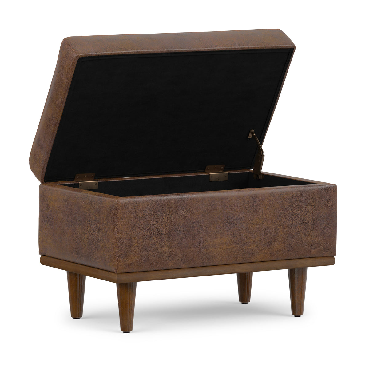Distressed Chestnut Brown Distressed Vegan Leather | Shiloh Small Storage Ottoman in Distressed Vegan Leather