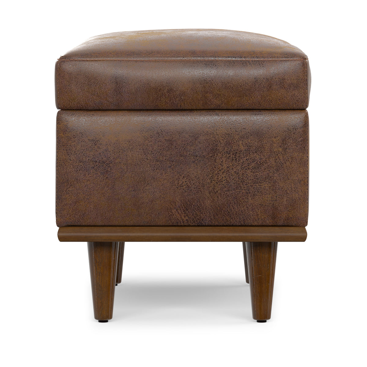 Distressed Chestnut Brown Distressed Vegan Leather | Shiloh Small Storage Ottoman in Distressed Vegan Leather