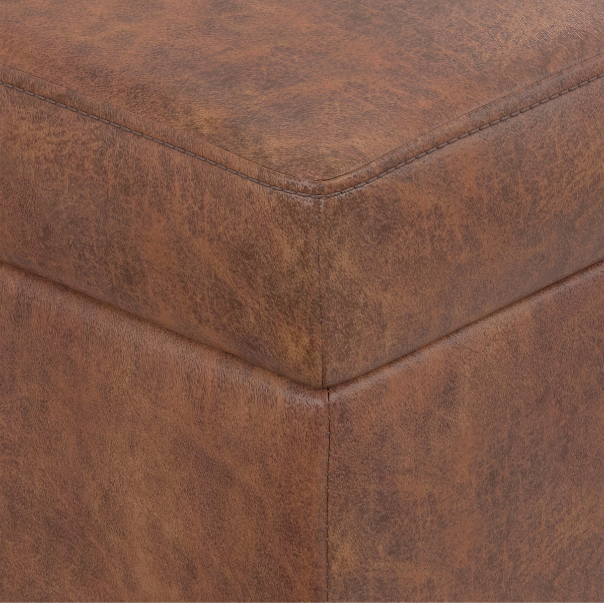 Distressed Saddle Brown Distressed Vegan Leather | Shiloh Small Storage Ottoman in Distressed Vegan Leather