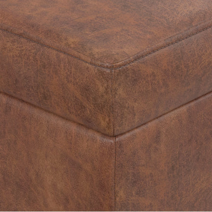 Distressed Saddle Brown Distressed Vegan Leather | Shiloh Small Storage Ottoman in Distressed Vegan Leather