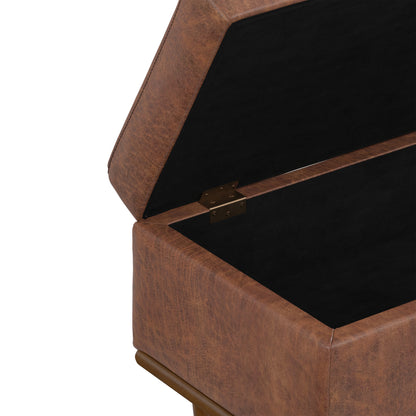 Distressed Saddle Brown Distressed Vegan Leather | Shiloh Small Storage Ottoman in Distressed Vegan Leather