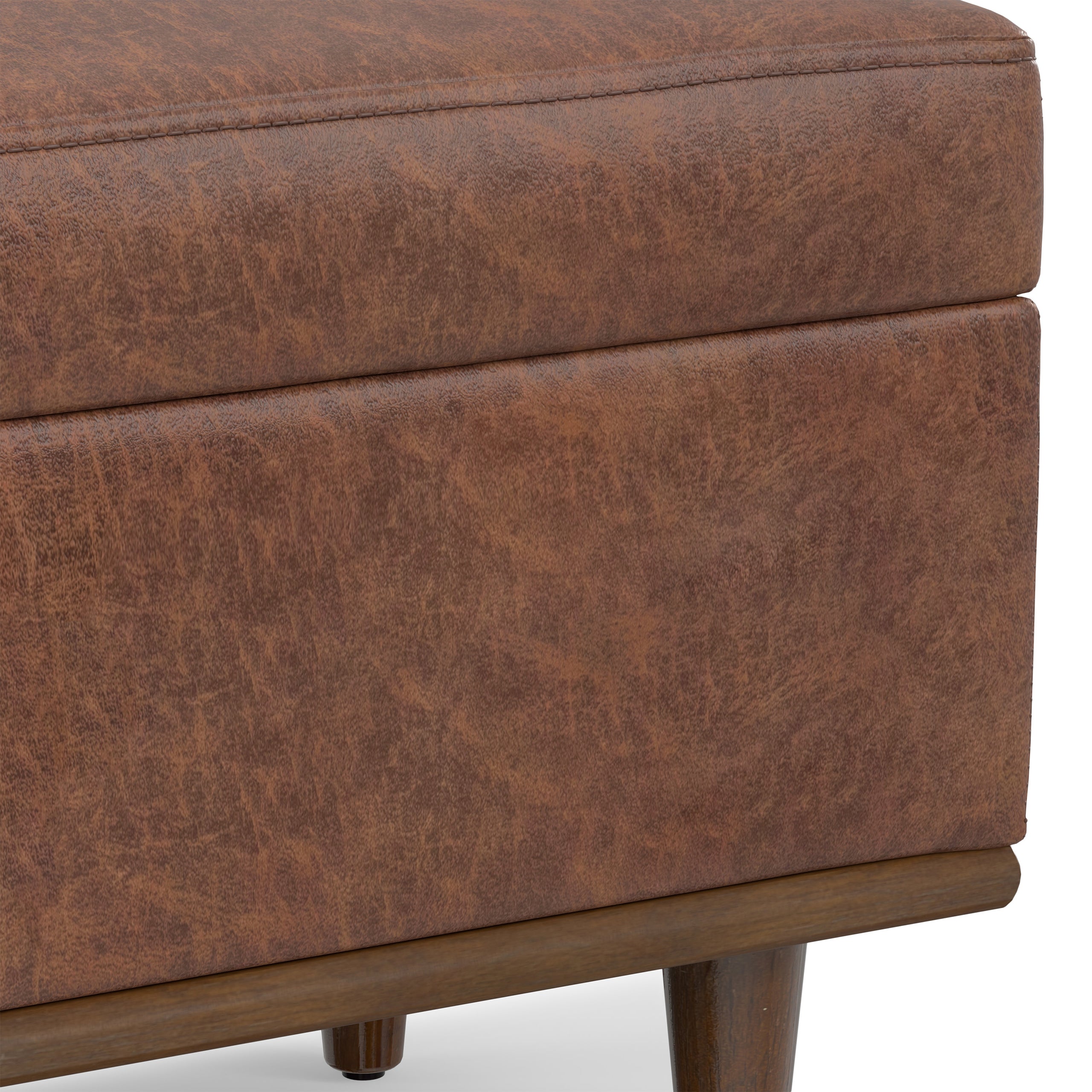 Distressed Saddle Brown Distressed Vegan Leather | Shiloh Small Storage Ottoman in Distressed Vegan Leather