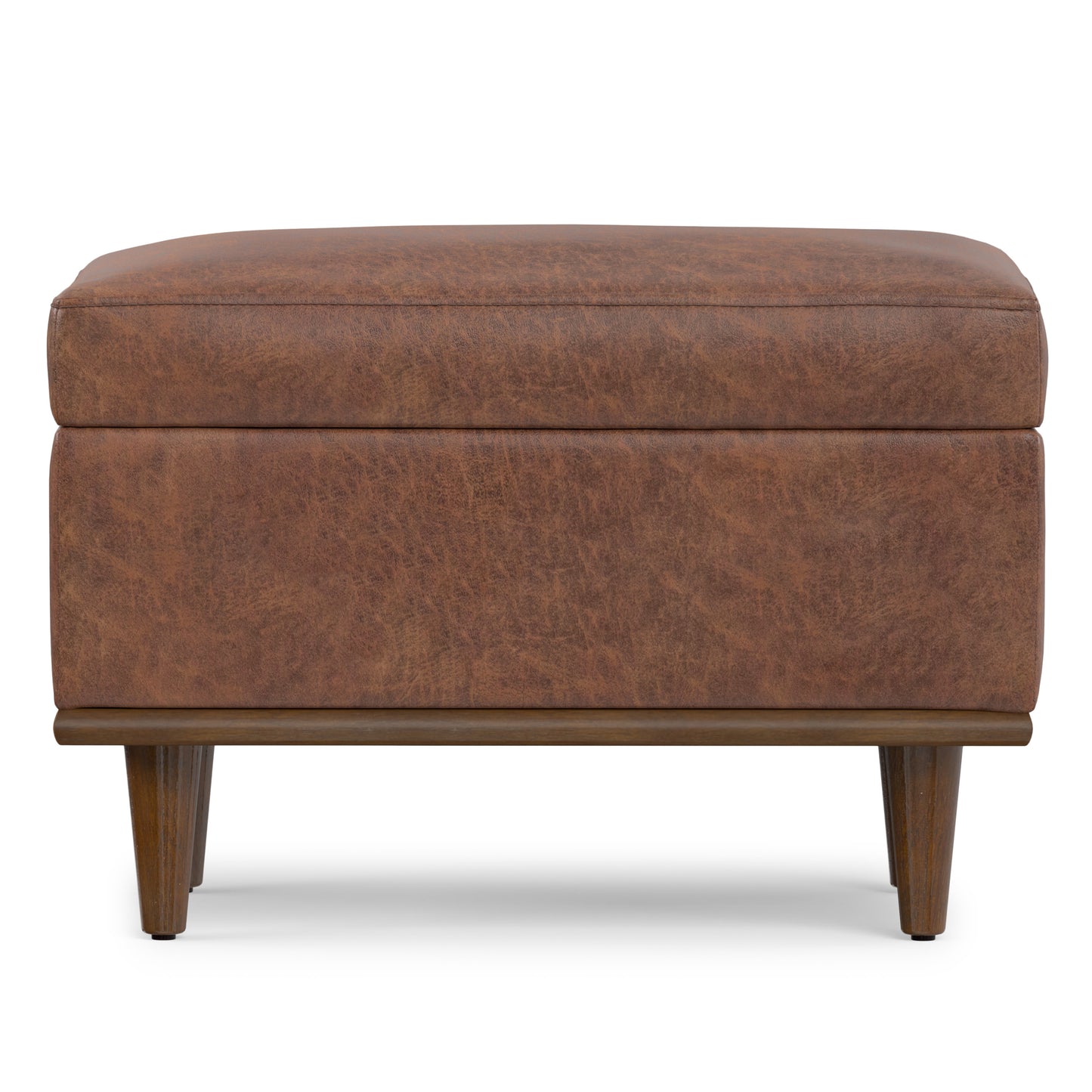 Distressed Saddle Brown Distressed Vegan Leather | Shiloh Small Storage Ottoman in Distressed Vegan Leather
