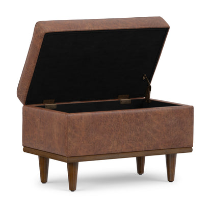Distressed Saddle Brown Distressed Vegan Leather | Shiloh Small Storage Ottoman in Distressed Vegan Leather