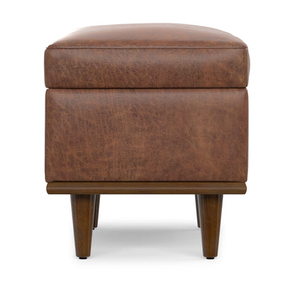 Distressed Saddle Brown Distressed Vegan Leather | Shiloh Small Storage Ottoman in Distressed Vegan Leather