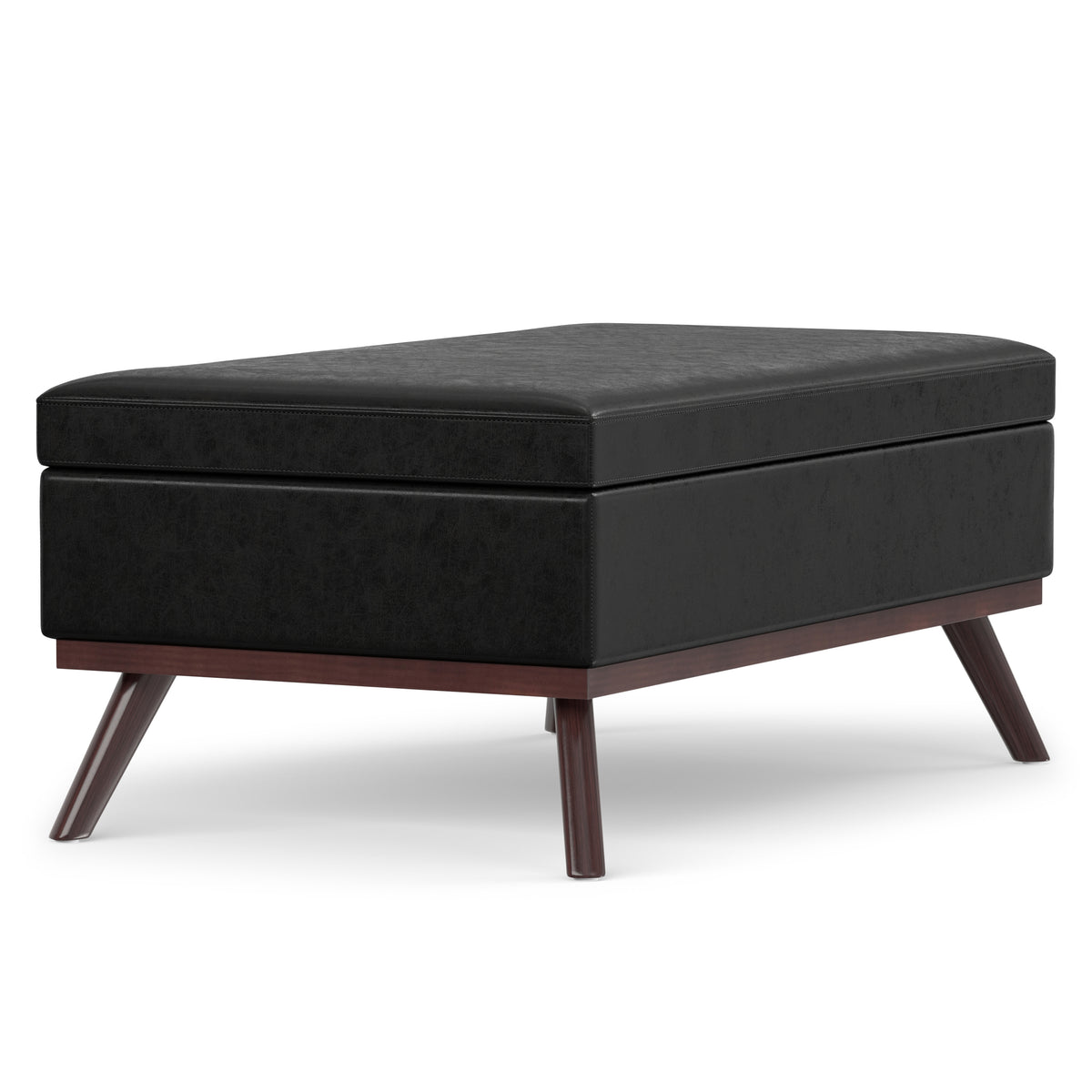 Distressed Black Distressed Vegan Leather | Owen Lift Top Large Coffee Table Storage Ottoman