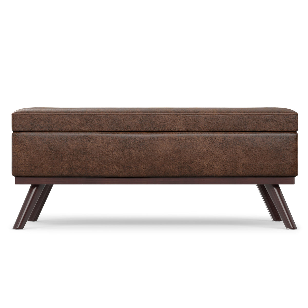 Distressed Chestnut Brown Distressed Vegan Leather | Owen Lift Top Large Coffee Table Storage Ottoman