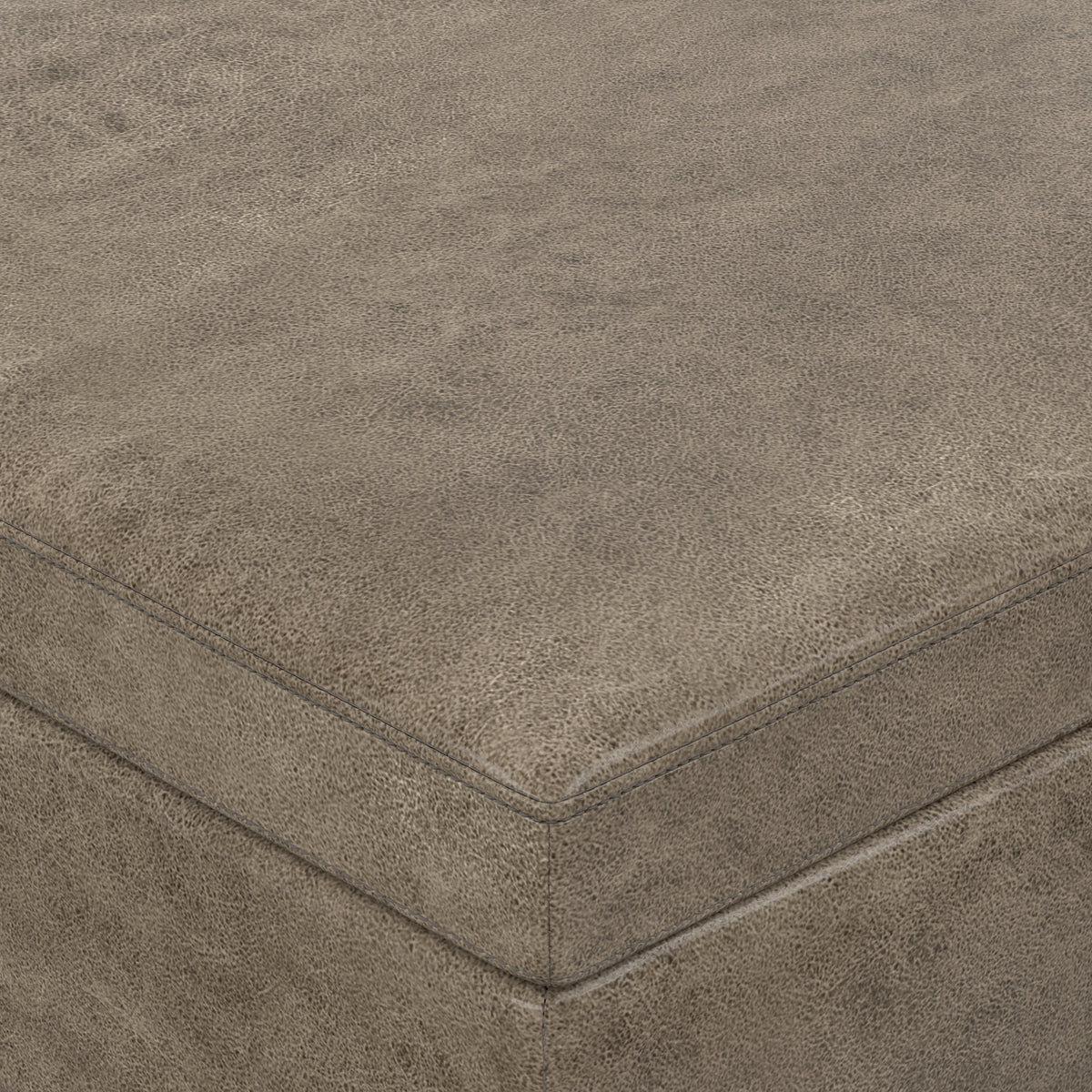 Distressed Smoky Grey Brown Distressed Vegan Leather | Owen Lift Top Large Coffee Table Storage Ottoman