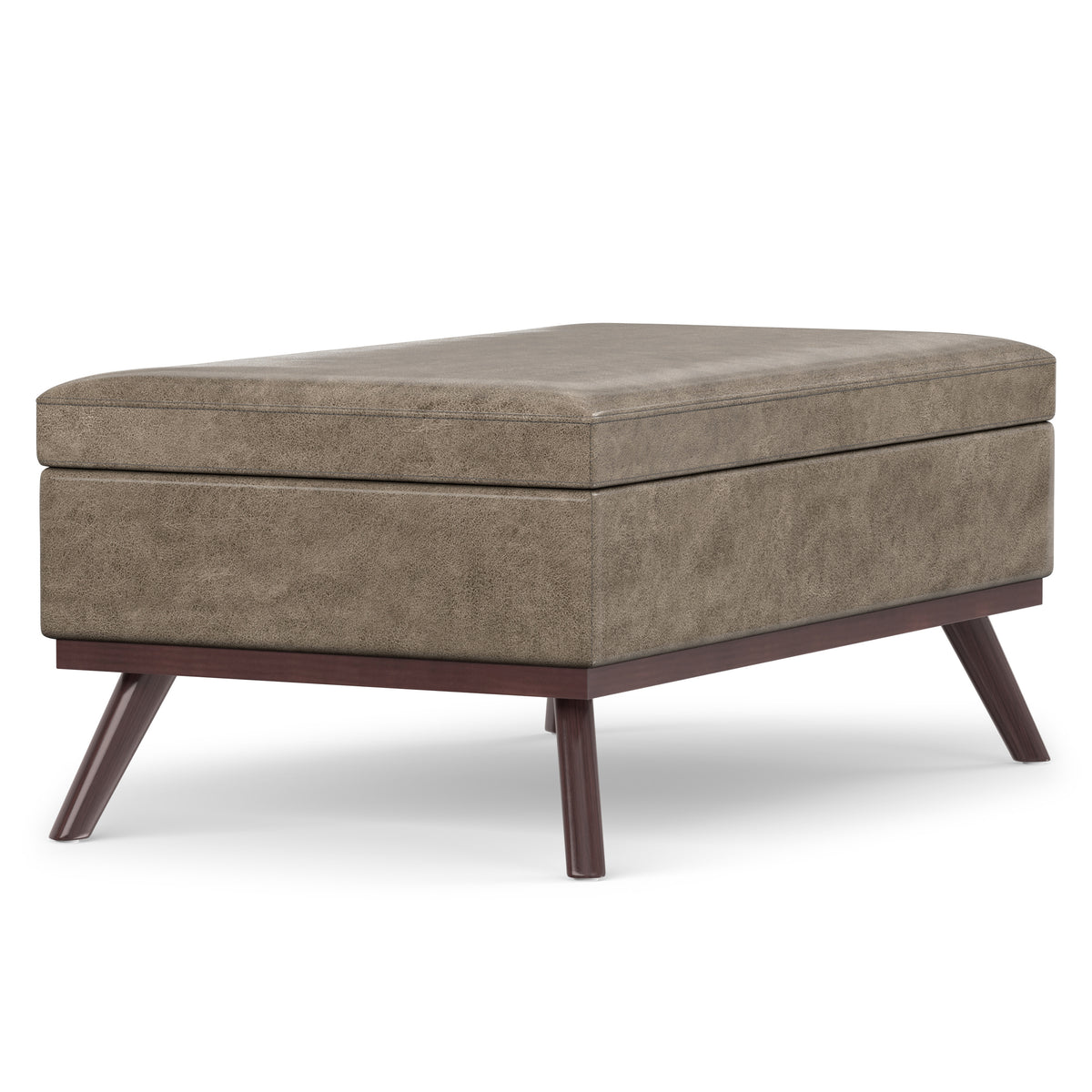 Distressed Smoky Grey Brown Distressed Vegan Leather | Owen Lift Top Large Coffee Table Storage Ottoman