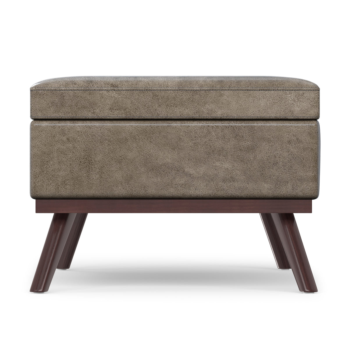 Distressed Smoky Grey Brown Distressed Vegan Leather | Owen Lift Top Large Coffee Table Storage Ottoman