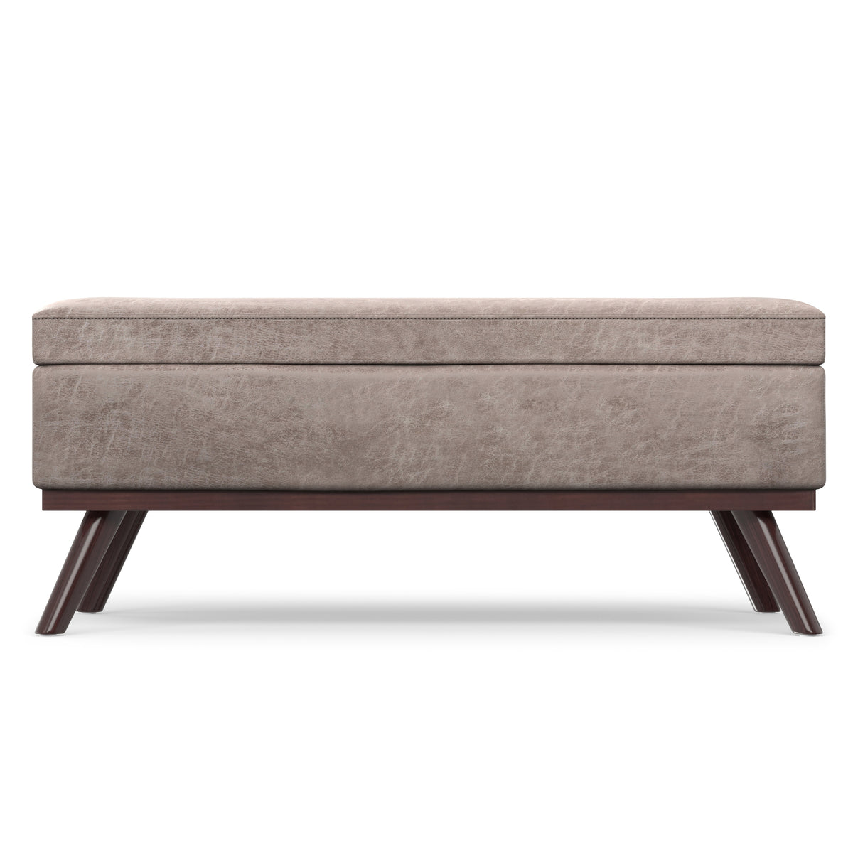 Distressed Grey Taupe Distressed Vegan Leather | Owen Lift Top Large Coffee Table Storage Ottoman