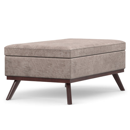 Distressed Grey Taupe Distressed Vegan Leather | Owen Lift Top Large Coffee Table Storage Ottoman