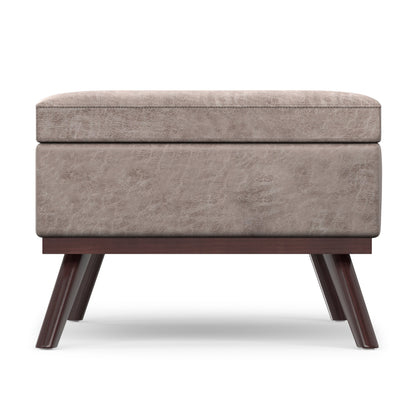 Distressed Grey Taupe Distressed Vegan Leather | Owen Lift Top Large Coffee Table Storage Ottoman