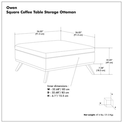 Tanners Brown Vegan Leather | Owen Medium Square Table Ottoman in Vegan Leather