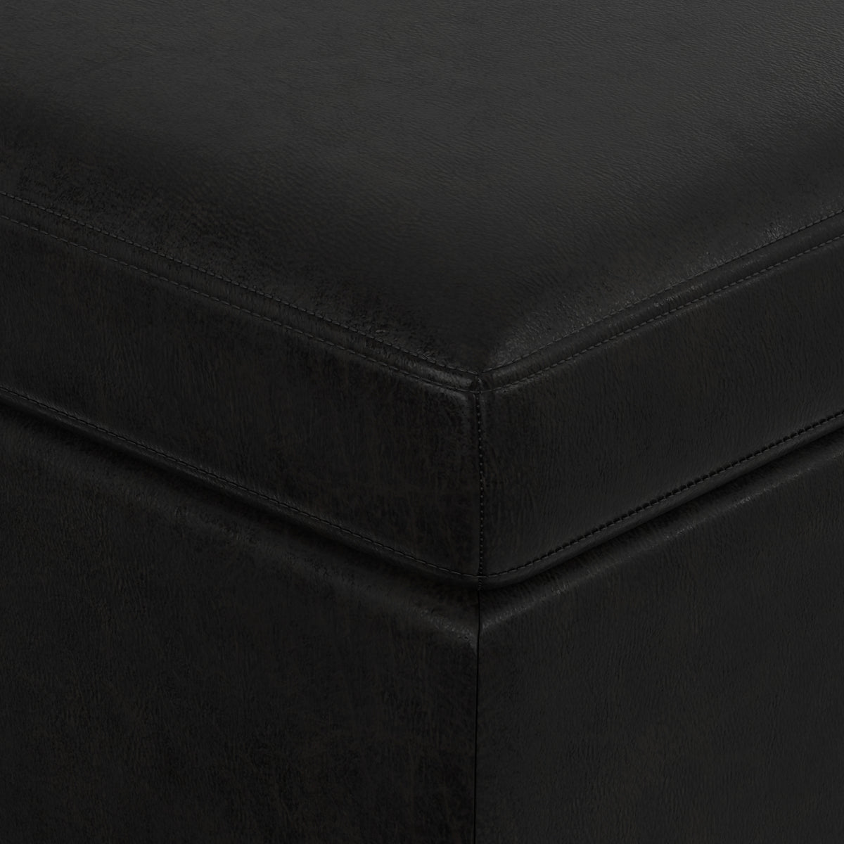 Distressed Black Distressed Vegan Leather | Owen Medium Square Table Ottoman in Distressed Vegan Leather