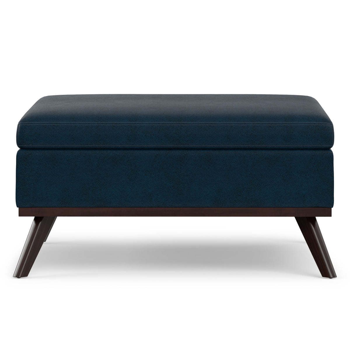 Distressed Dark Blue Distressed Vegan Leather | Owen Medium Square Table Ottoman in Distressed Vegan Leather