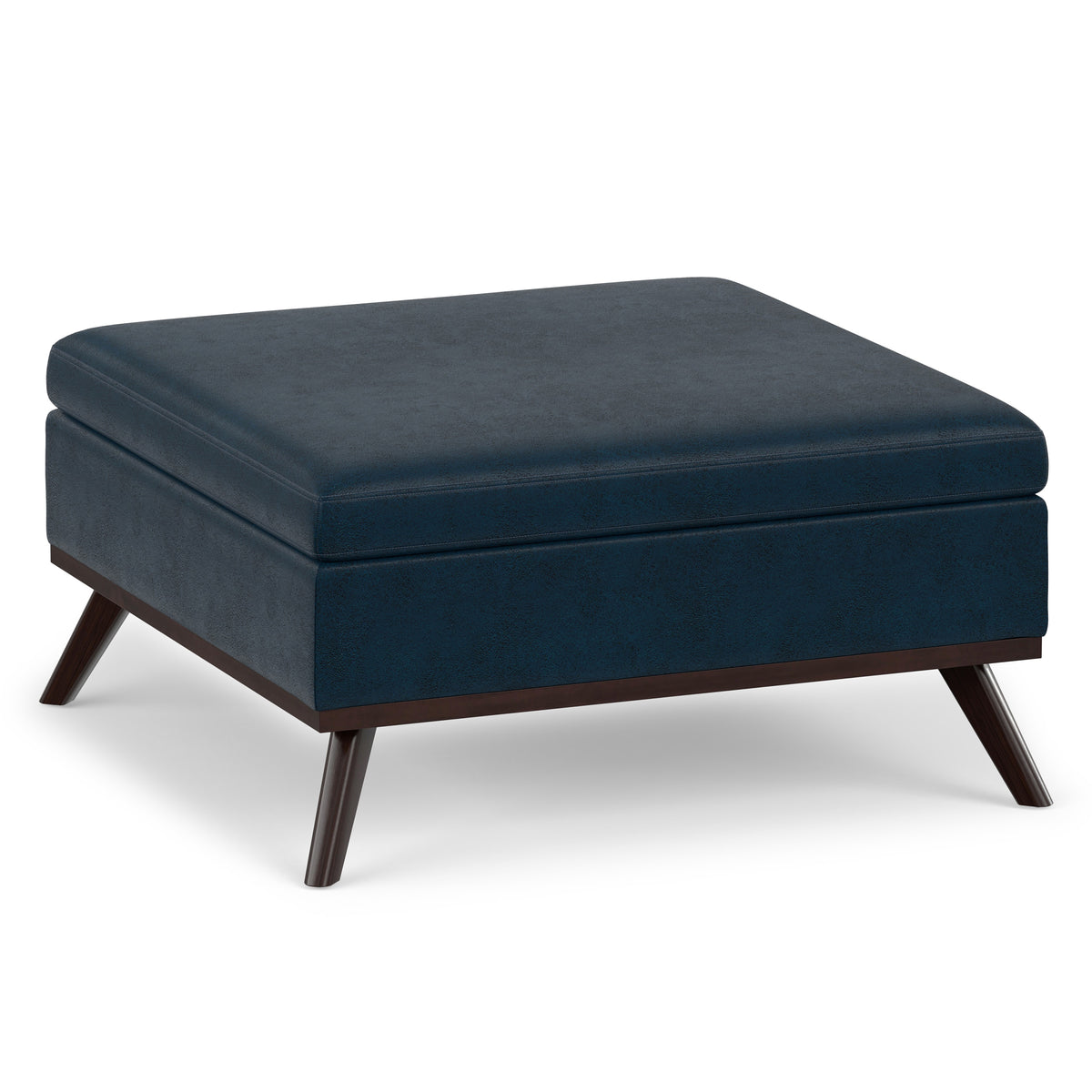 Distressed Dark Blue Distressed Vegan Leather | Owen Medium Square Table Ottoman in Distressed Vegan Leather