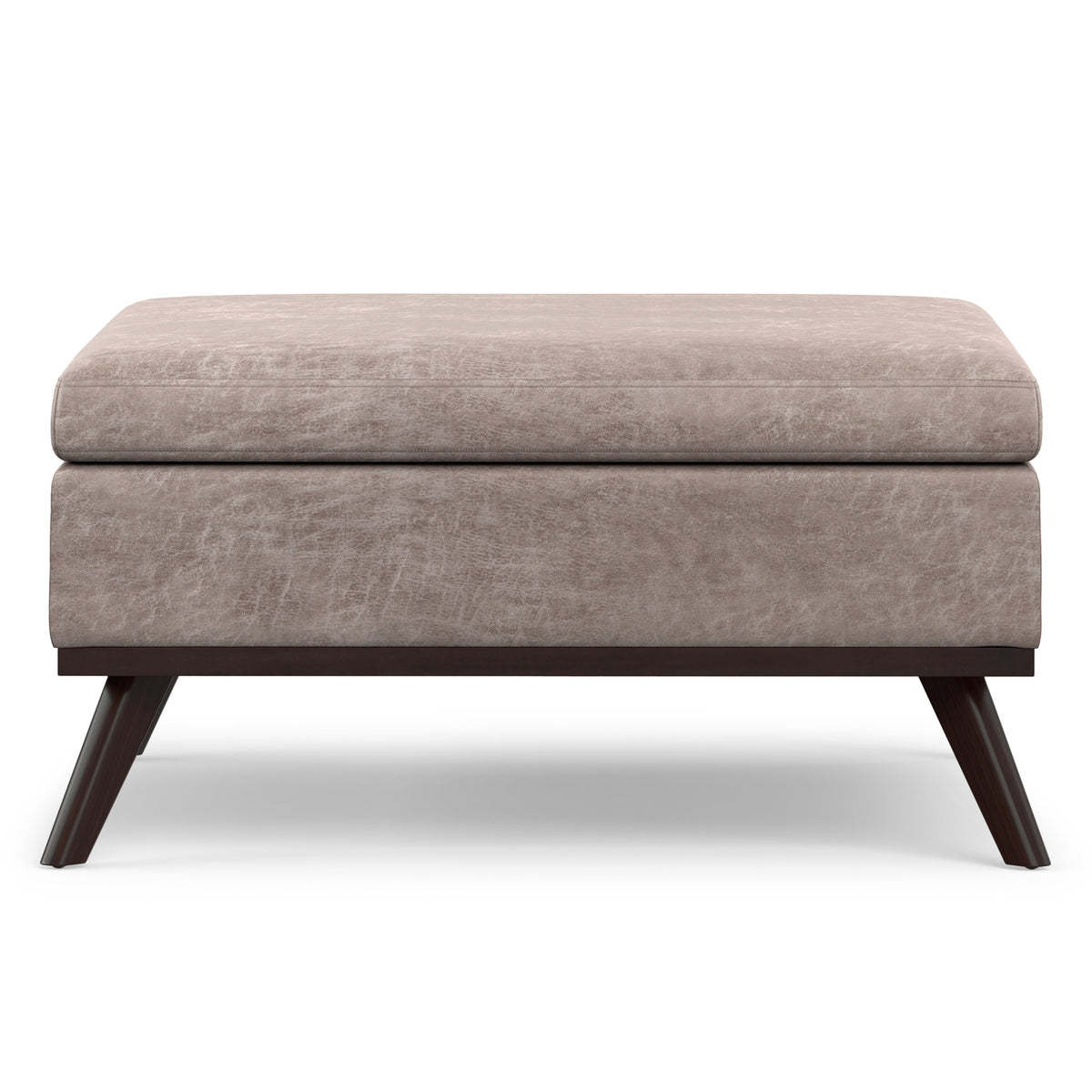 Distressed Grey Taupe Distressed Vegan Leather | Owen Medium Square Table Ottoman in Distressed Vegan Leather