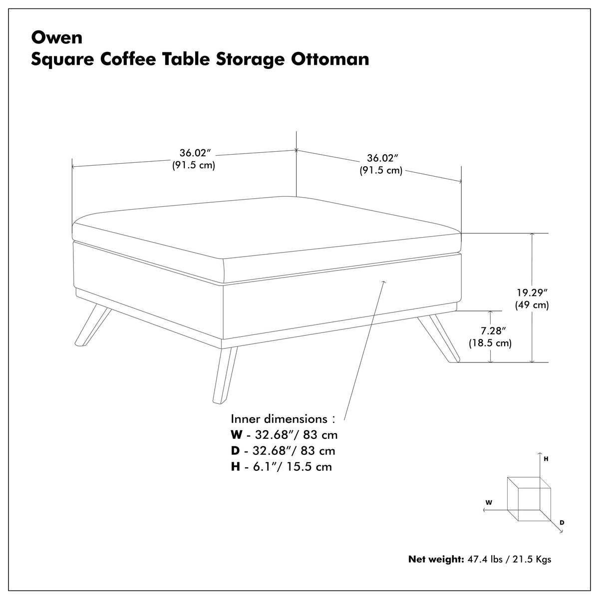 Natural Linen Style Fabric | Owen Medium Square Table Ottoman in Natural