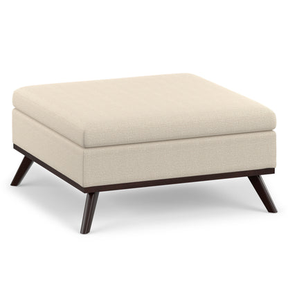 Natural Linen Style Fabric | Owen Medium Square Table Ottoman in Natural