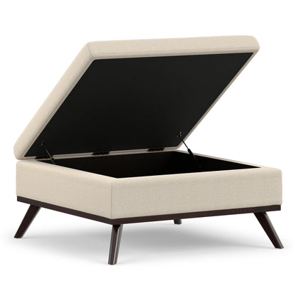 Natural Linen Style Fabric | Owen Medium Square Table Ottoman in Natural